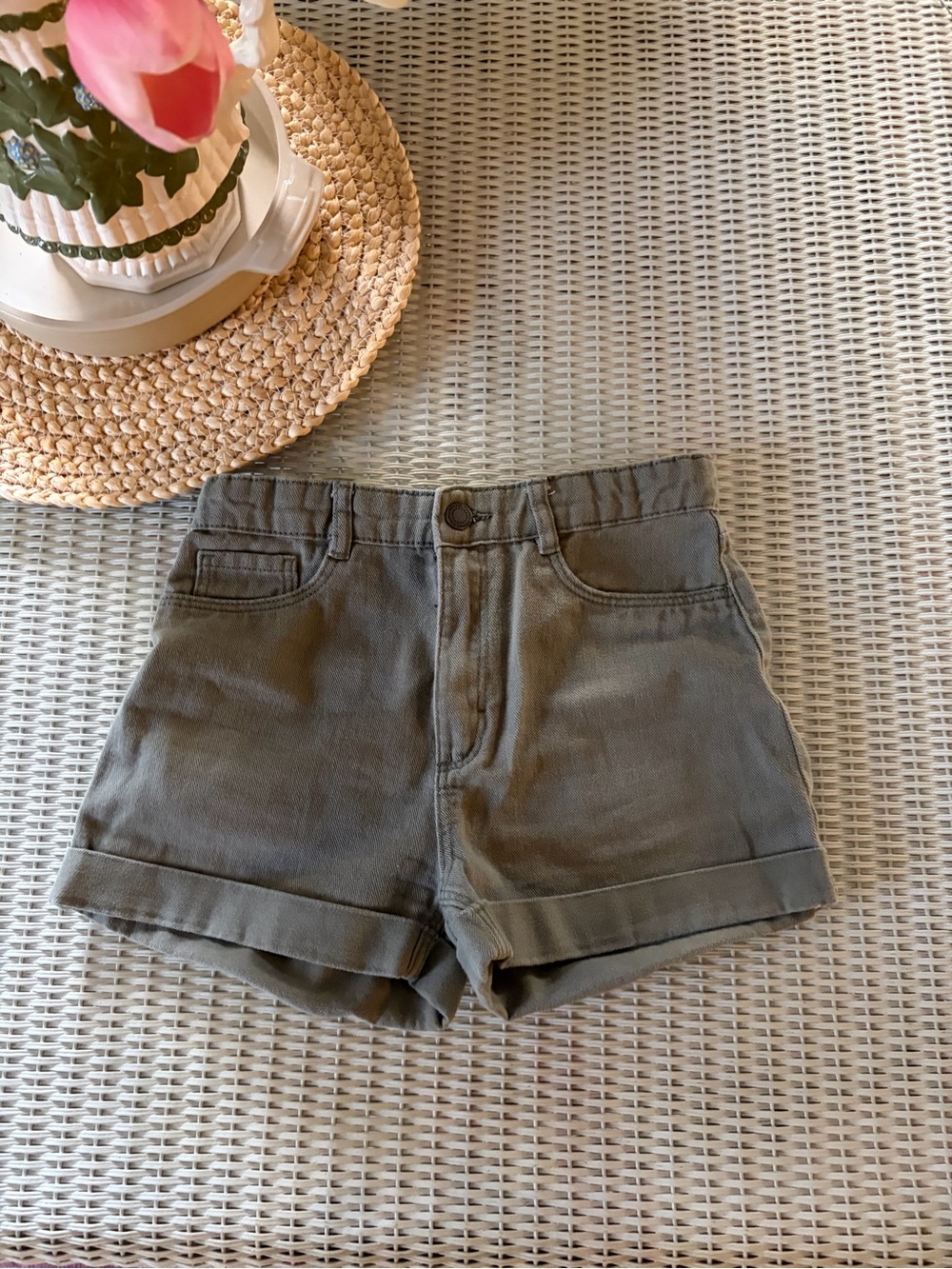 H&M Olive Green Cuffed Kids Shorts